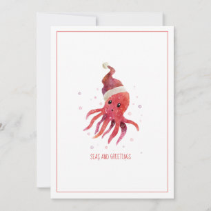 Cute Octopus Zeeen en Greetings Santa Hat Holiday Feestdagenkaart