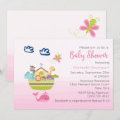 Cute Oerwoud Animal Ark Baby shower Roze Kaart (Voorkant / Achterkant)