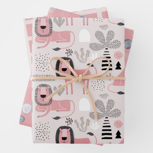 Cute Oerwoud Animal Lion Inpakpapier Vel (In situ)