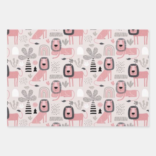 Cute Oerwoud Animal Lion Inpakpapier Vel (Voorkant)