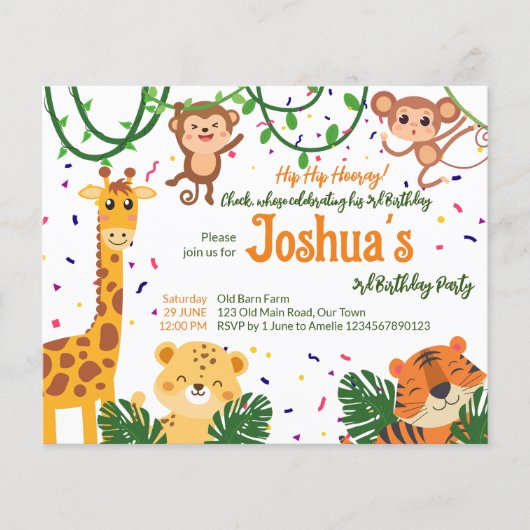 Cute oerwoud animal party budget-uitnodigingsjablo (Voorkant)