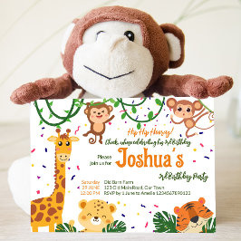 Cute oerwoud animal party budget-uitnodigingsjablo