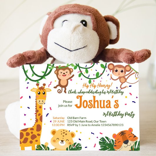 Cute oerwoud animal party budget-uitnodigingsjablo