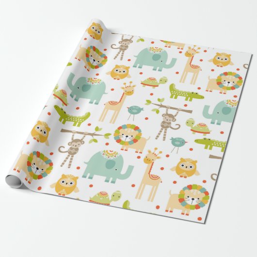 Cute Oerwoud Animal Wrapping Paper Cadeaupapier (Uitgerold)
