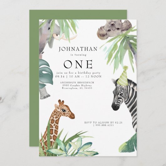 Cute Oerwoud Animals 1e verjaardag Kaart (Voorkant / Achterkant)