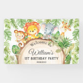 Cute Oerwoud Animals 1st Birthday Welkomstachtergr Spandoek (Horizontaal)