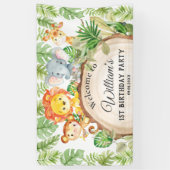 Cute Oerwoud Animals 1st Birthday Welkomstachtergr Spandoek (Verticaal)