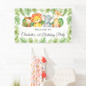 Cute Oerwoud Animals 1st Birthday Welkomstachtergr Spandoek (Insitu)