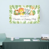 Cute Oerwoud Animals 1st Birthday Welkomstachtergr Spandoek (Beurs)