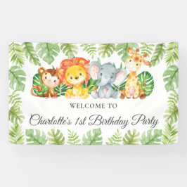 Cute Oerwoud Animals 1st Birthday Welkomstachtergr Spandoek