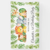 Cute Oerwoud Animals 1st Birthday Welkomstachtergr Spandoek (Verticaal)