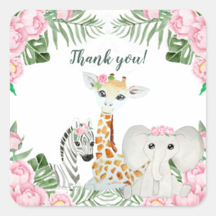 Cute Oerwoud Animals Baby Girl Shower Favor Vierkante Sticker