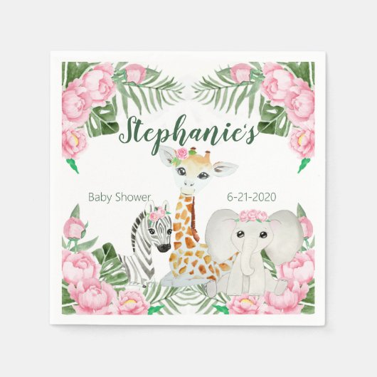 Cute Oerwoud Animals Baby Girl Shower Servet (Voorkant)