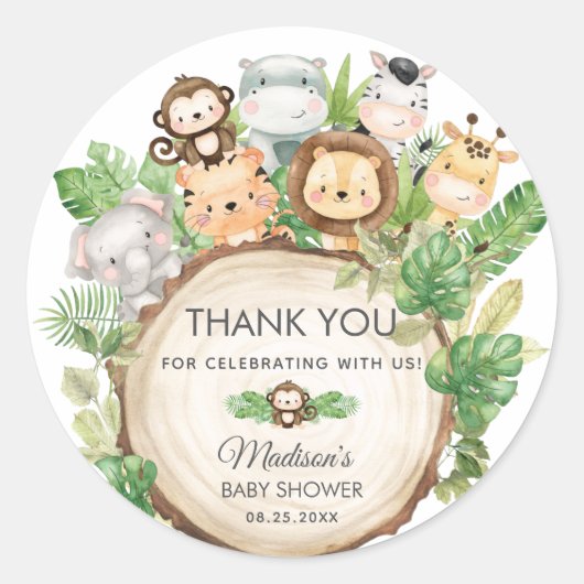 Cute Oerwoud Animals Baby shower 1e verjaardag Fav Ronde Sticker (Voorkant)