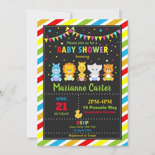 Cute Oerwoud Animals Baby shower Invitation Neutra Kaart (Voorkant)