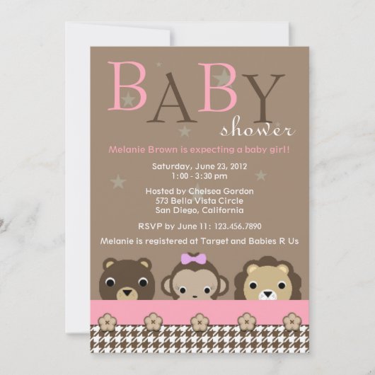 Cute Oerwoud Animals Baby shower Uitnodigen Kaart (Voorkant)