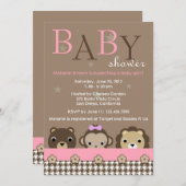 Cute Oerwoud Animals Baby shower Uitnodigen Kaart (Voorkant / Achterkant)
