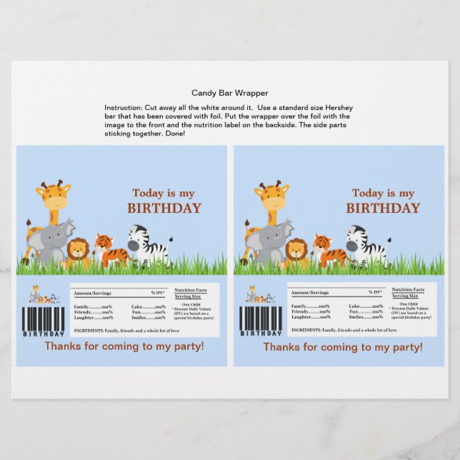 Cute Oerwoud Animals Boy Snoep Bar Wrapper (Voorkant)