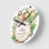 Cute Oerwoud Animals Greenery Kind Bedroom Nursery Ronde Klok (Hoek)
