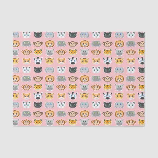Cute Oerwoud Animals Pattern Roze Tissuepapier (Voorkant)