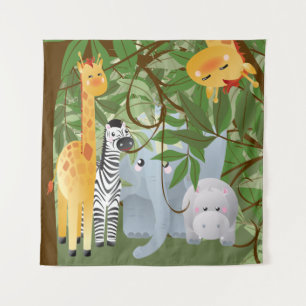 Cute Oerwoud Animals Sq Tapestry Wandkleed