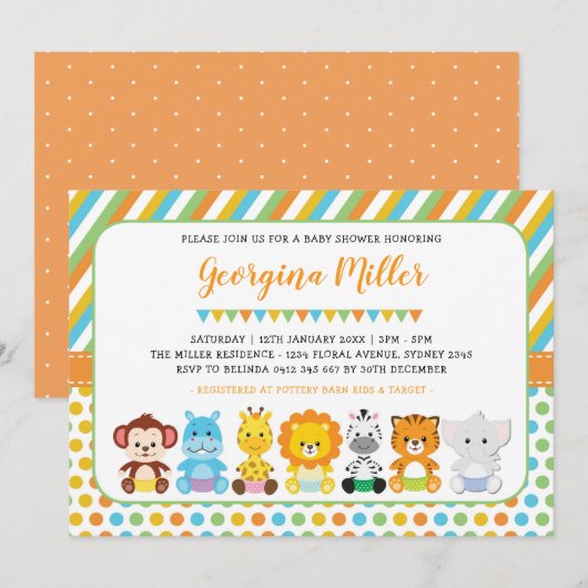 Cute Oerwoud Baby Animals Safari Baby shower Kaart (Voorkant / Achterkant)