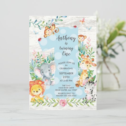 Cute Oerwoud Big One Boys Birthday Invitation Kaart (Staand voorkant)