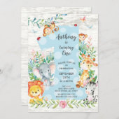 Cute Oerwoud Big One Boys Birthday Invitation Kaart (Voorkant / Achterkant)