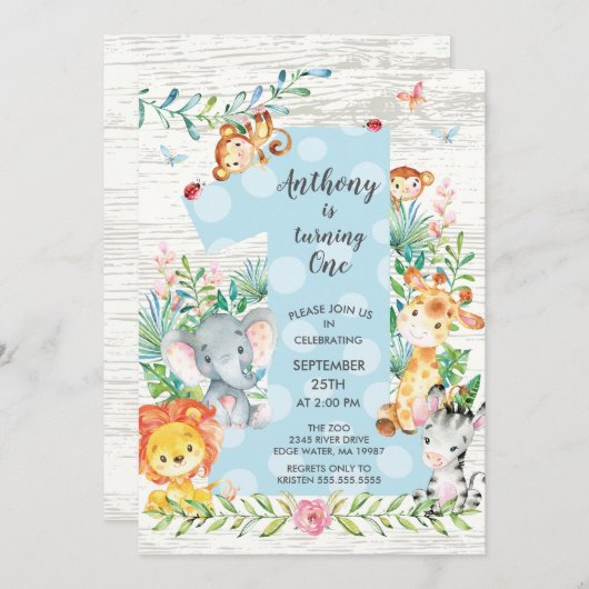 Cute Oerwoud Big One Boys Birthday Invitation Kaart