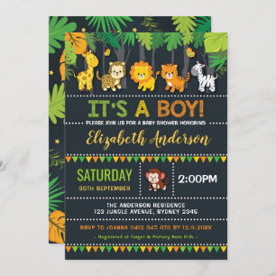Cute Oerwoud Boy Baby shower Safari Animals Party Kaart