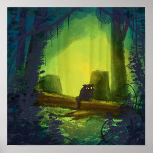 Cute Oerwoud Cat Illustration Poster