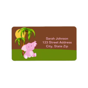Cute Oerwoud Elephant Baby Girl Adres Etiket