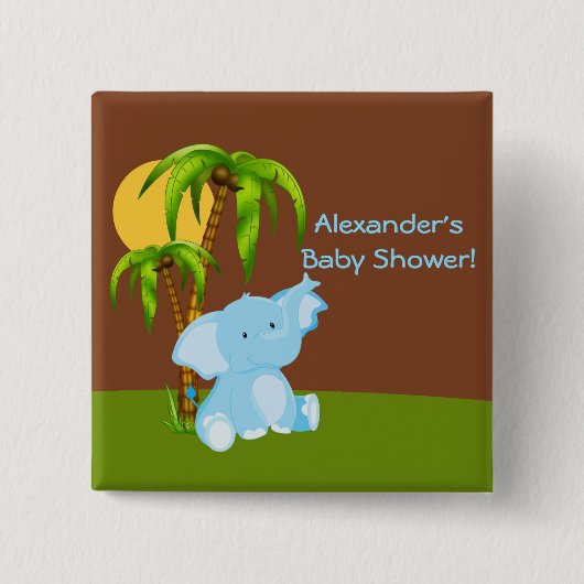 Cute Oerwoud Elephant Boy Baby shower Button (Voorkant)