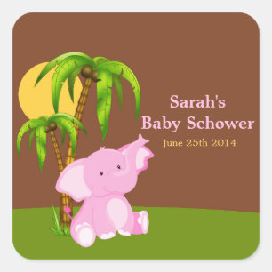Cute Oerwoud Elephant Girl Baby shower Stickers