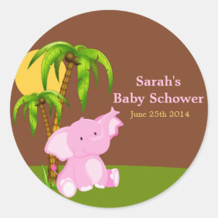 Cute Oerwoud Elephant Girl Baby shower Stickers