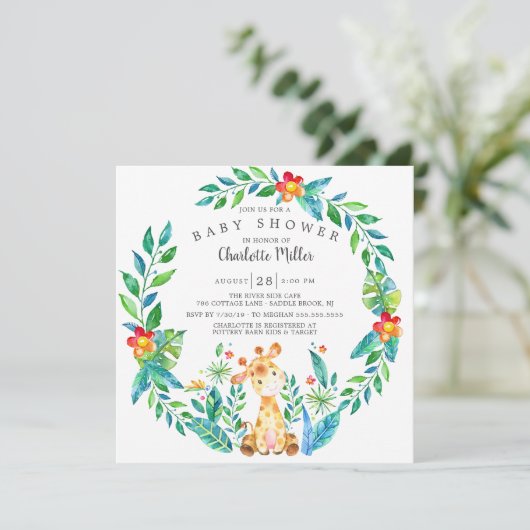 Cute Oerwoud Giraffe Baby shower Kaart (Staand voorkant)