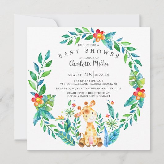 Cute Oerwoud Giraffe Baby shower Kaart (Voorkant)