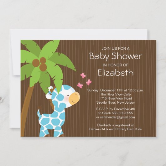 Cute Oerwoud Giraffe Boy Baby shower Invitation Kaart (Voorkant)