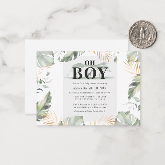 Cute Oerwoud Giraffe Boy Baby shower Notitiekaartje (Voorkant / Achterkant in situ)