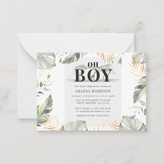 Cute Oerwoud Giraffe Boy Baby shower Notitiekaartje (Voorkant)