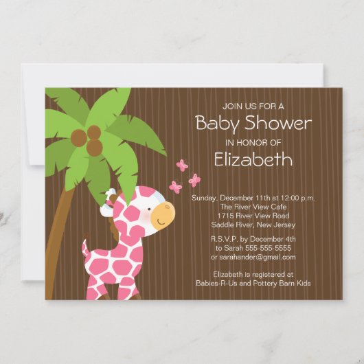 Cute Oerwoud Giraffe Girl Baby shower Invitation Kaart (Voorkant)
