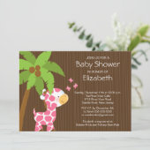 Cute Oerwoud Giraffe Girl Baby shower Invitation Kaart (Staand voorkant)