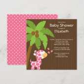 Cute Oerwoud Giraffe Girl Baby Shower Invitations Kaart (Voorkant / Achterkant)