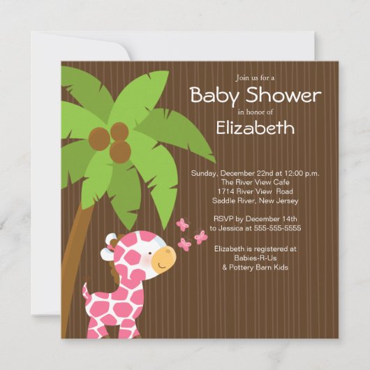 Cute Oerwoud Giraffe Girl Baby Shower Invitations Kaart (Voorkant)