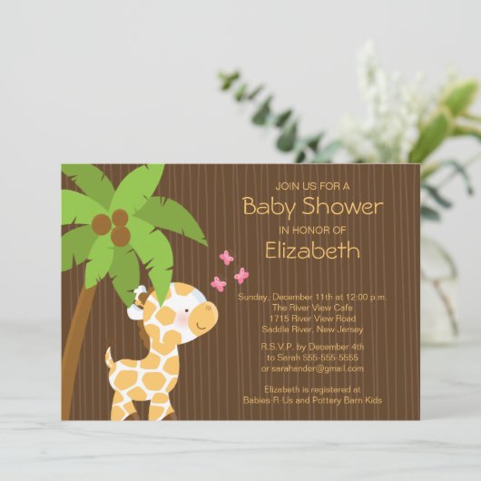 Cute Oerwoud Giraffe Neutrale Baby shower Uitnodig Kaart (Staand voorkant)