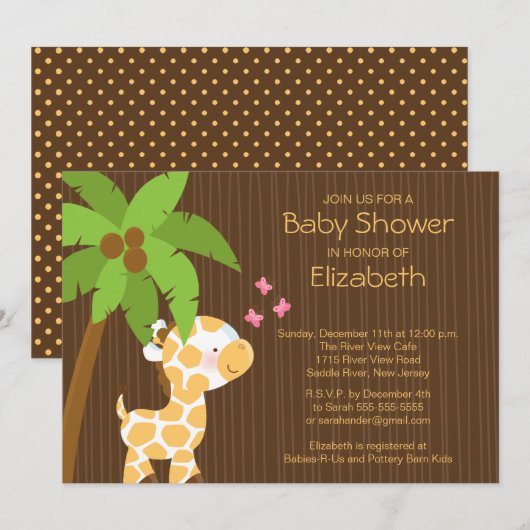 Cute Oerwoud Giraffe Neutrale Baby shower Uitnodig Kaart (Voorkant / Achterkant)