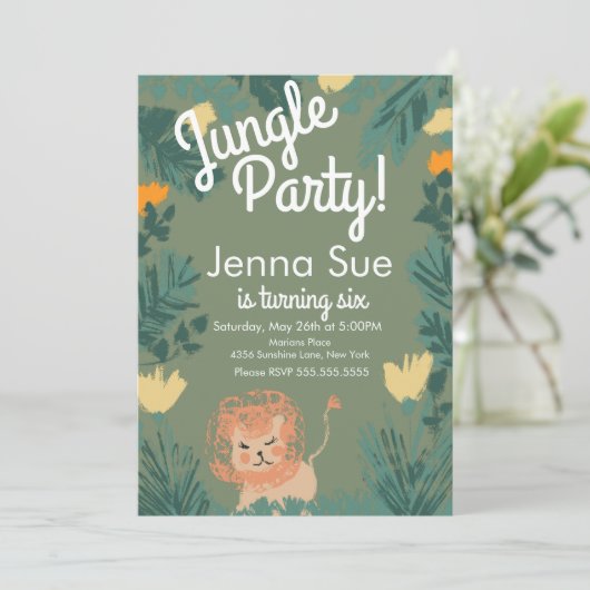 Cute Oerwoud Lion Art Safari Birthday Party (Staand voorkant)