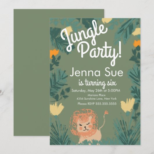 Cute Oerwoud Lion Art Safari Birthday Party (Voorkant / Achterkant)