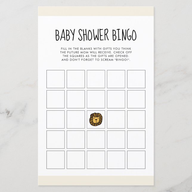 Cute oerwoud lion Baby shower Bingo game (Voorkant)