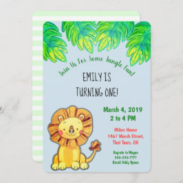 Cute Oerwoud Lion First Birthday Uitnodiging